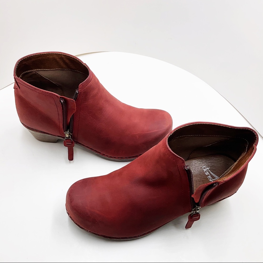 {Dansko} Max Red Leather Ankle Clog Booties - Picture 10 of 16